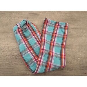 Mini Boden Girls Teal Orange Pink Plaid Cargo Pants Size 9-10Y Straight Leg